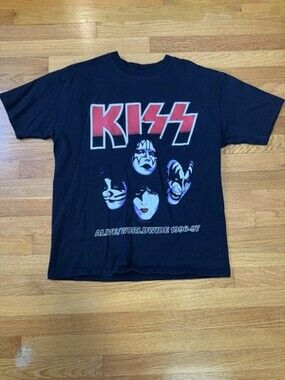 KISS alive World Tour Graphic T Men’s Size Large Black,  Reprint, FREE SHIPPING